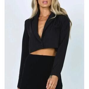 Princess Polly Womens S Black The City Cropped Blazer Minimalist Chic Corpcore